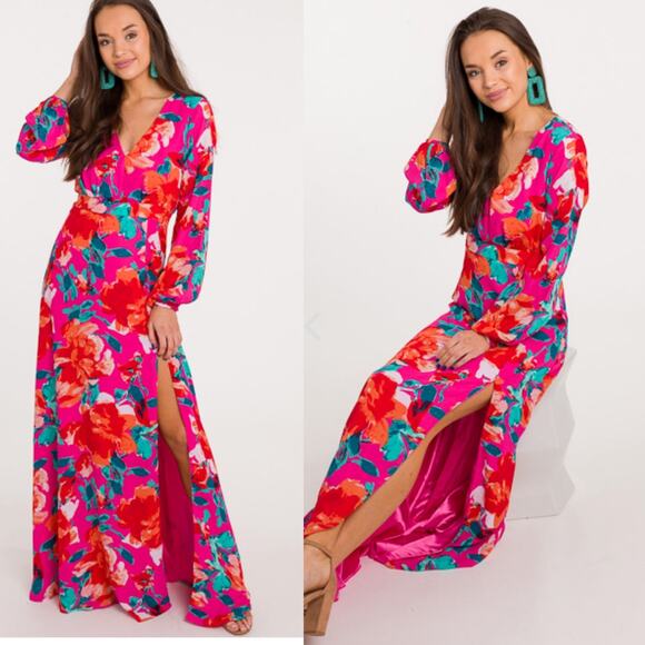 LULUS NWT Pink Blue Orange Tropical Floral Maxi Dress – Large - Picture 1 of 15